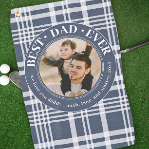 Best Dad Ever Fathers Day Plaid Custom Photo Golf Towel
