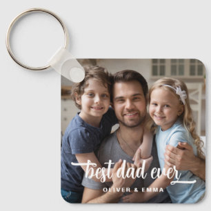 Best Dad Ever Father's Day Script Photo Key Ring