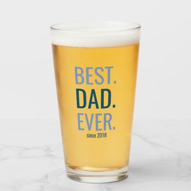 Best Dad Ever Fathers Day Year Established Blue Glass (Front Filled)