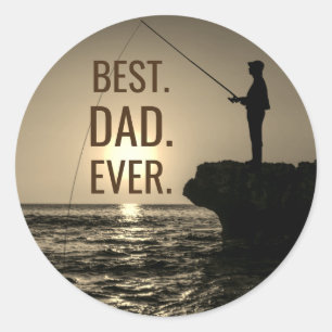 BEST DAD EVER Fisherman Silhouette Platinum Classic Round Sticker