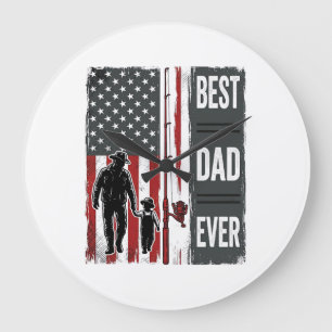 Best Dad Ever Fishing Flag Vintage Vector Design_1 Large Clock