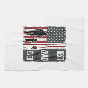 Best Dad Ever Fishing Flag Vintage Vector Design_1 Tea Towel