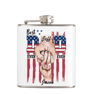 Best Dad Ever – Fist Bump USA Flag - 1 Child Hip Flask