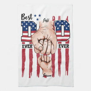Best Dad Ever – Fist Bump USA Flag - 1 Child Tea Towel