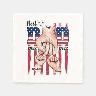 Best Dad Ever – Fist Bump USA Flag - 2 Kids Napkin