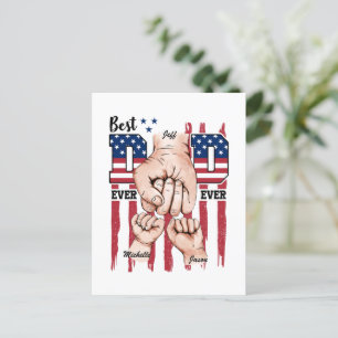 Best Dad Ever – Fist Bump USA Flag - 2 Kids Postcard