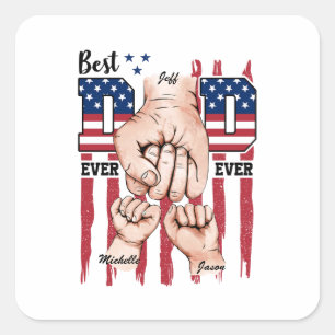 Best Dad Ever – Fist Bump USA Flag - 2 Kids Square Sticker