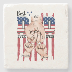 Best Dad Ever – Fist Bump USA Flag - 2 Kids Stone Coaster