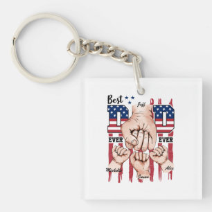 Best Dad Ever – Fist Bump USA Flag - 3 Kids Key Ring