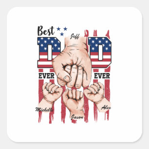 Best Dad Ever – Fist Bump USA Flag - 3 Kids Square Sticker