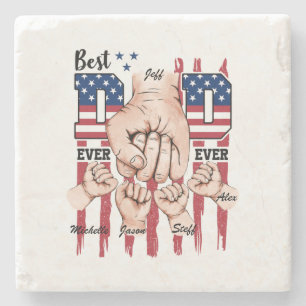 Best Dad Ever – Fist Bump USA Flag - 4 Kids Stone Coaster