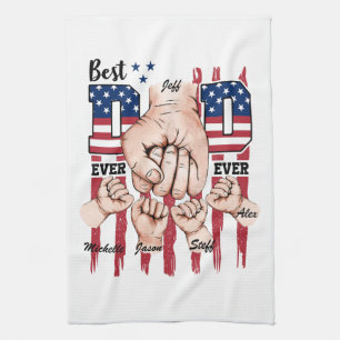 Best Dad Ever – Fist Bump USA Flag - 4 Kids Tea Towel