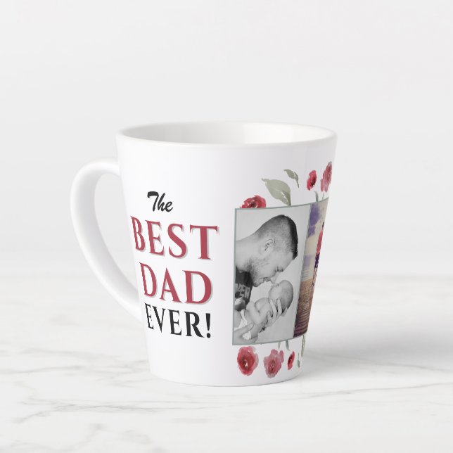 Best Dad Ever Floral Father`s Day 2 Photo Collage Latte Mug (Left Angle)