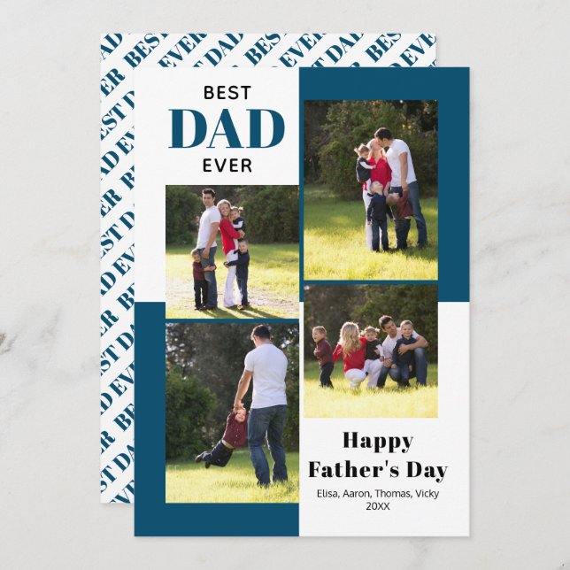 Best Dad Ever four photos blue Father's Day card (Front/Back)