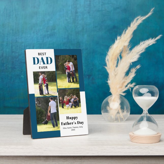 Best Dad Ever four photos blue Father's Day  Plaque (Side)