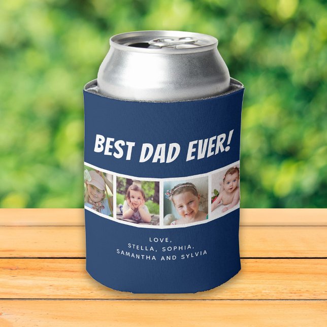 Best Dad Ever | Four Photos Dark Blue Can Cooler (Creator Uploaded)