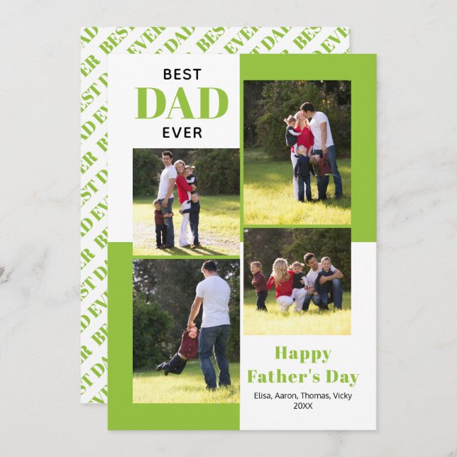Best Dad Ever four photos lime green Father's Day (Front/Back)