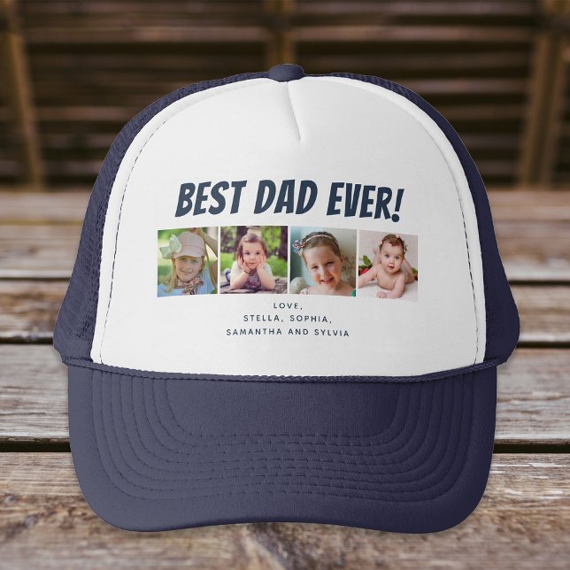 Best Dad Ever Four Photos Navy Blue Trucker Hat (Creator Uploaded)