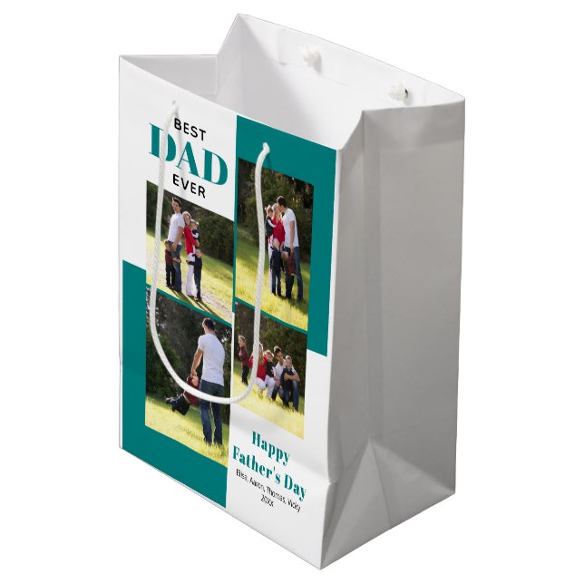 Best Dad Ever four photos teal Father's Day Medium Gift Bag (Front Angled)