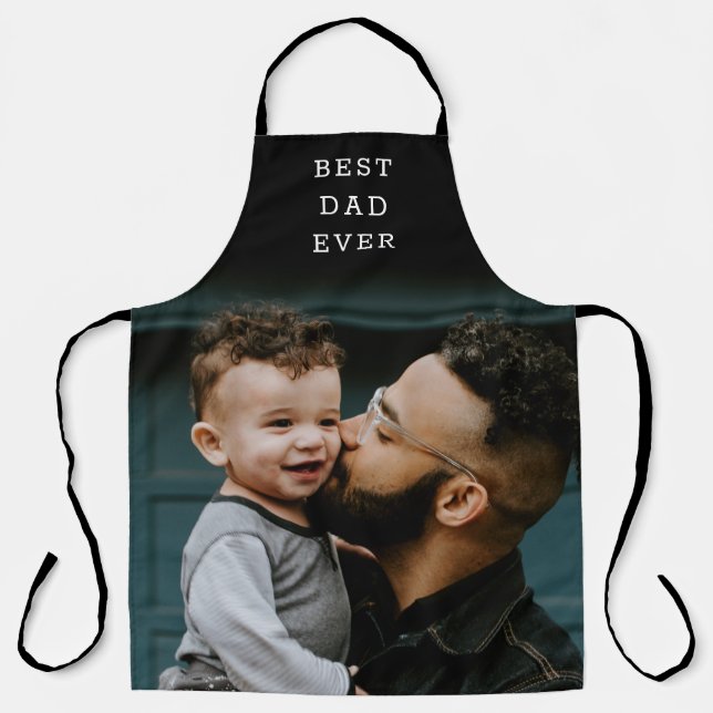 Best Dad Ever Full Photo Black Personalised  Apron (Front)