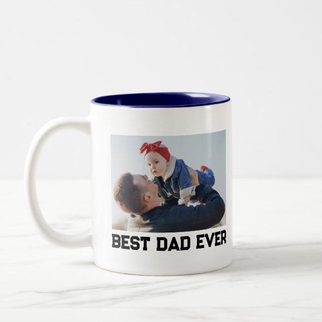 Best Dad Ever Full Photo Personalised Two-Tone Coffee Mug (Left)