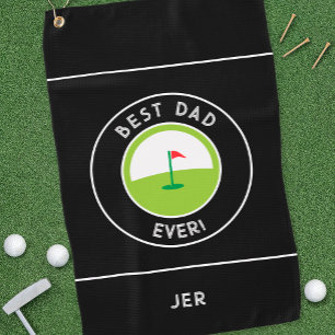 Best Dad Ever Fun Modern Golfer Black & White Golf Towel