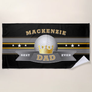 Best Dad Ever Golf Ball on BLACK Beach Towel