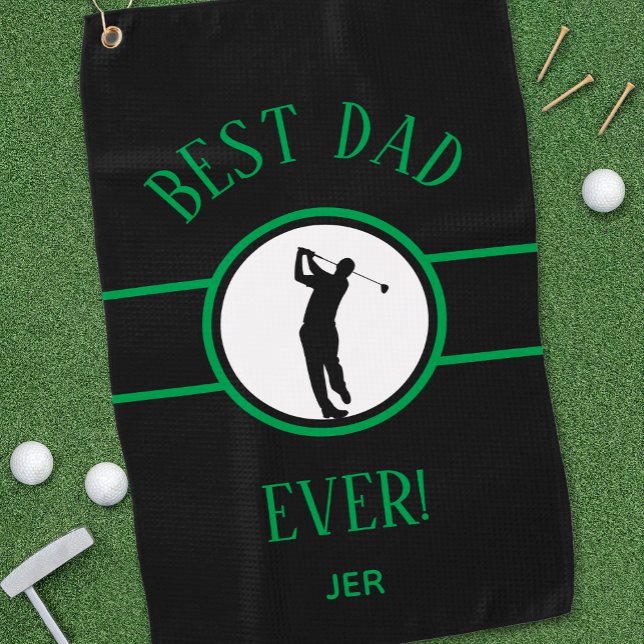 Best Dad Ever Golfer Fun Pro Sports Monogram Black Golf Towel (Creator Uploaded)