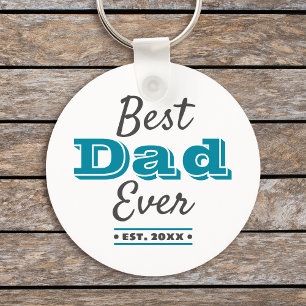 Best Dad Ever, Graphic Cool Modern Blue Typography Key Ring