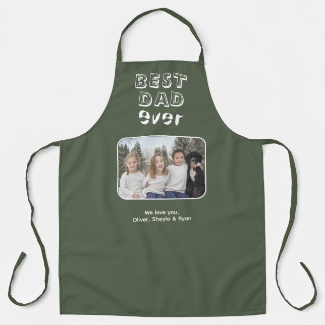 Best Dad Ever Green Custom Photo Keepsake Apron (Front)