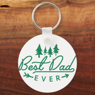 Best Dad Ever Green Typography with Trees Key Ring