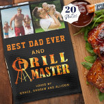 BEST DAD EVER GRILL MASTER 20 Photo Collage Names Tea Towel<br><div class="desc">Personalised BBQ kitchen towel for the BEST DAD EVER and GRILL MASTER featuring an easy-to-upload photo collage template with 20 square pictures and a fire and flames typography GRILL MASTER design on your choice of background colour (shown in black). The title is editable to change as desired like BEST DAD,...</div>