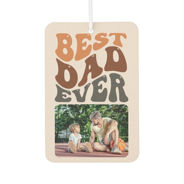 Best Dad Ever Groovy Retro Typography 2 Photo Car Air Freshener (Front)