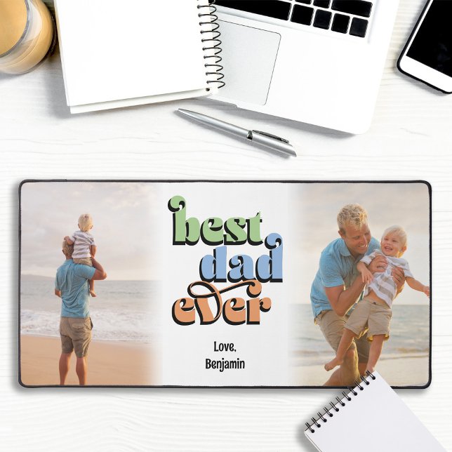 Best Dad Ever Groovy Text 2 Photos Desk Mat (Creator Uploaded)
