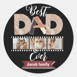 best dad ever,happy family three photo personalise classic round sticker