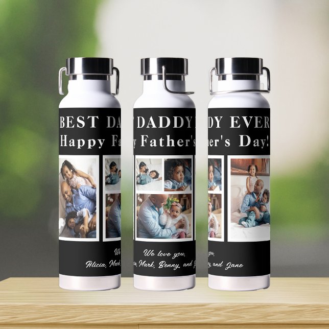 Best Dad Ever Happy Father`s Day 5 photo collage Water Bottle (Creator Uploaded)