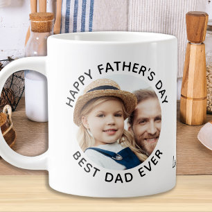 Best DAD Ever Happy Father's Day Custom 2 Photo Large Coffee Mug