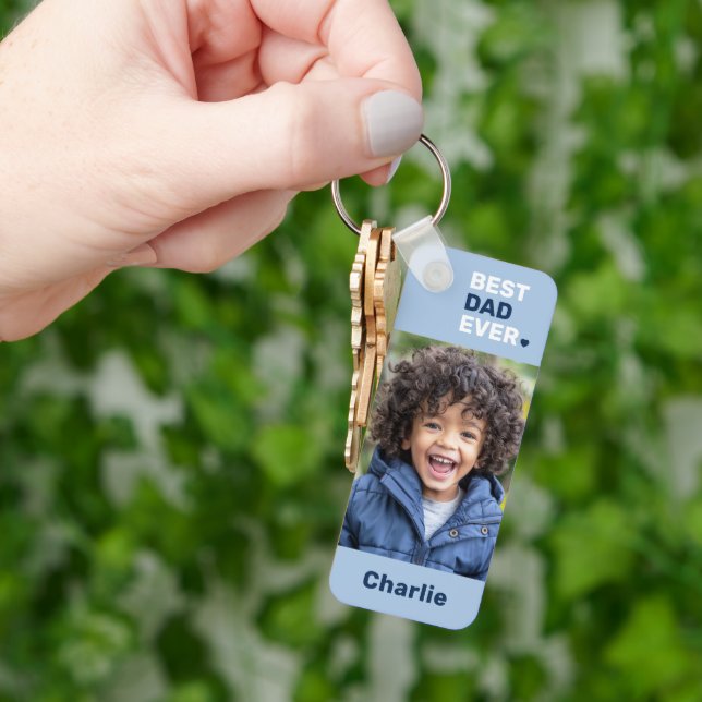 Best dad ever heart blue fathers day 2 photos key ring (Hand)