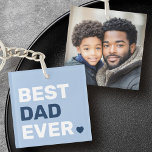 Best dad ever heart blue fathers day photo key ring<br><div class="desc">Keychain featuring your custom photo and the text "Best dad ever" on a blue background.</div>