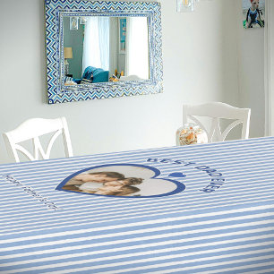 Best Dad Ever Heart Photo Card Minimalist Template Tablecloth