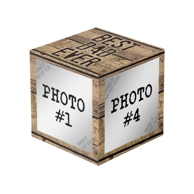 Best Dad Ever in Rustic Wood-Framed Photos Cube (Front Angled)