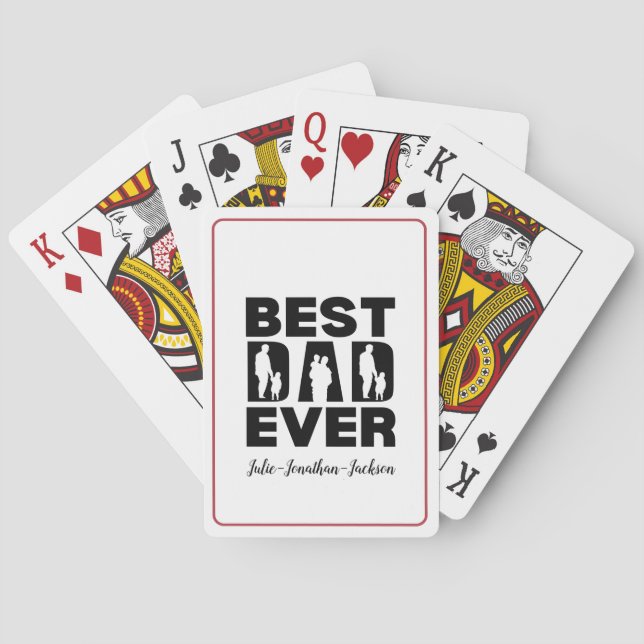  Best Dad Ever Kid Silhouette Personalised Playing Cards (Back)