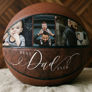 Best Dad Ever Leather Fathers Day Photo Collage Basketball