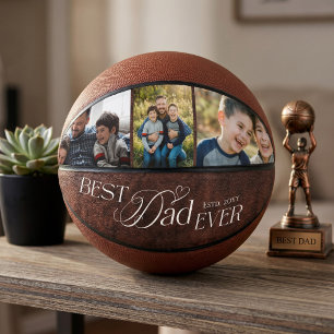 Best Dad Ever Leather Fathers Day Photo Collage Basketball