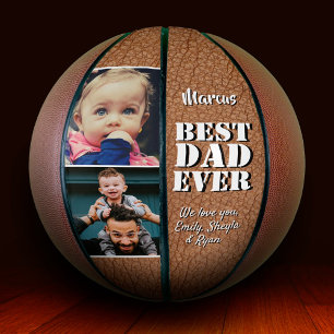 Best Dad Ever Leather Print 2 Photo Father`s Day Basketball