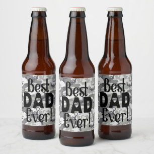 Best Dad Ever Light Camouflage Grey Pattern Beer Bottle Label