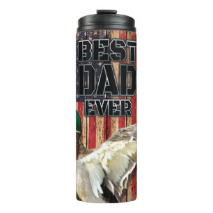 Best Dad Ever Mallard Duck USA Flag Wood Thermal Tumbler