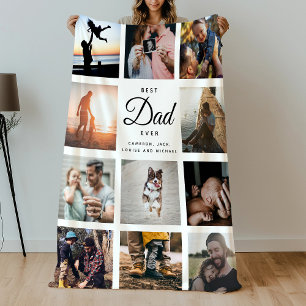 Best Dad Ever Modern 11 Photo Collage Family Chic Fleece Blanket