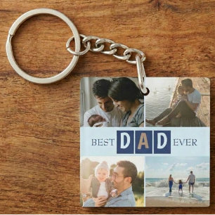 Best Dad Ever Modern 4 Photo Key Ring