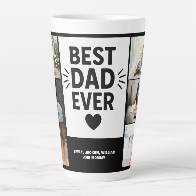 Best Dad Ever Modern 6 Photo Collage  Latte Mug (Front)